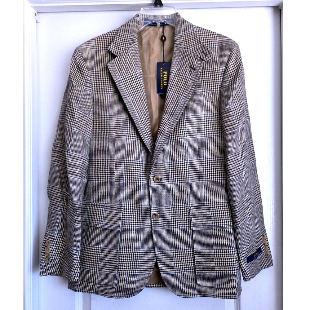 Polo Ralph Lauren Mens 40R Linen Glen Plaid Blazer Sport Coat Made in Italy NEW